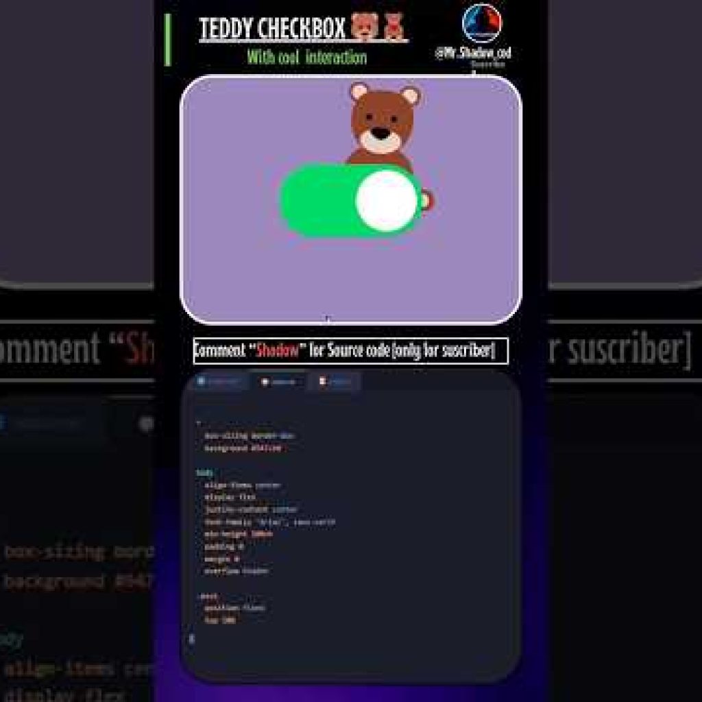 Teddy checkbox with interaction  using html css JavaScript #coding #html #css  @Mr.Shadow_code