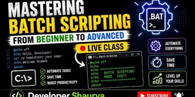 🔴Day 3 – Batch scripting from beginner to advance| batch script full course | Developer Shaurya