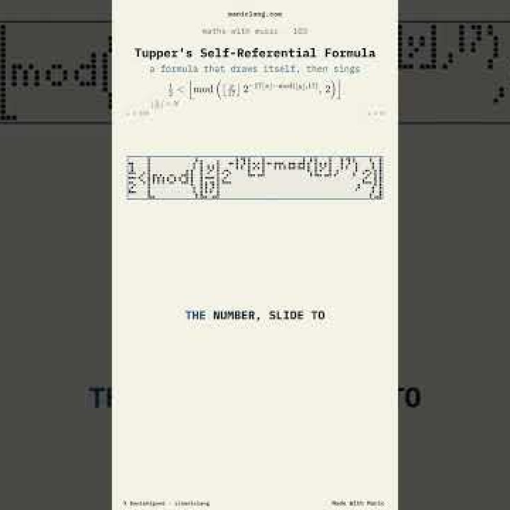Tupper’s Self-Referential Formula — It Draws Itself, Then Plays Amazing Grace — manic